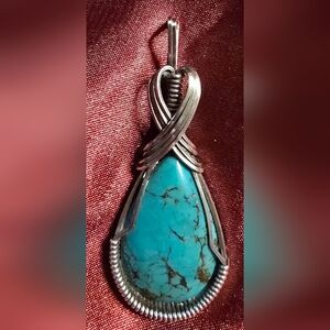 Handcrafted Nevada Turquoise Sterling Silver Teardrop Pendant